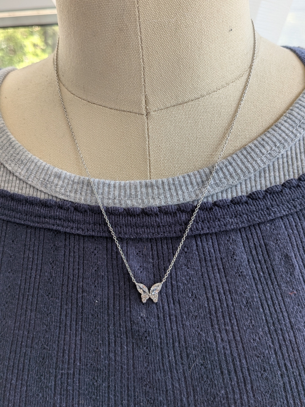 925 Sterling Silver Cubic Zirconia Marquise Butterfly Pendant Necklace 18"
